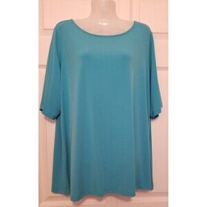 Susan Graver Women's Top Size 1X Blue Essentials Elbow Sleeve Liquid Knit